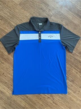 Callaway Men's Blue and Gray Performance Golf Polo, Sz L